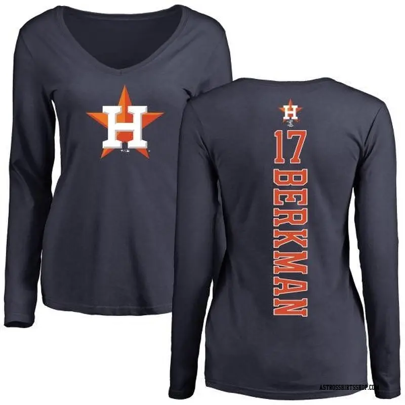 Women's Houston Astros ＃17 Lance Berkman Navy Backer Slim Fit Long Sleeve T-Shirt