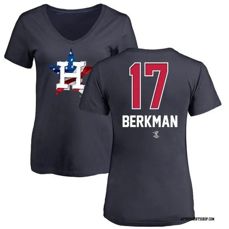 Women's Houston Astros ＃17 Lance Berkman Navy Branded Name and Number Banner Wave V-Neck T-Shirt