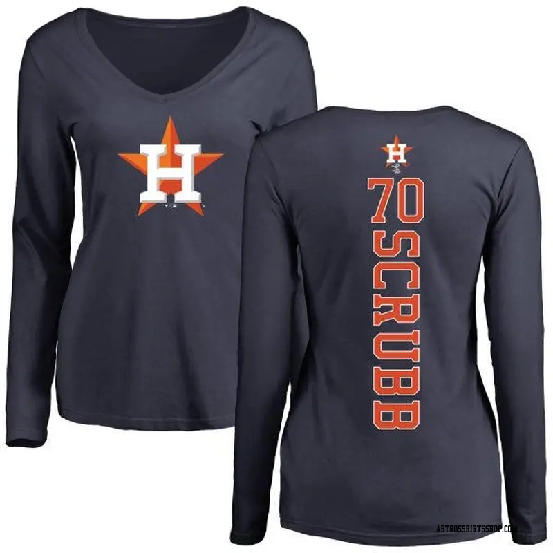 Women's Houston Astros ＃70 Andre Scrubb Navy Backer Slim Fit Long Sleeve T-Shirt