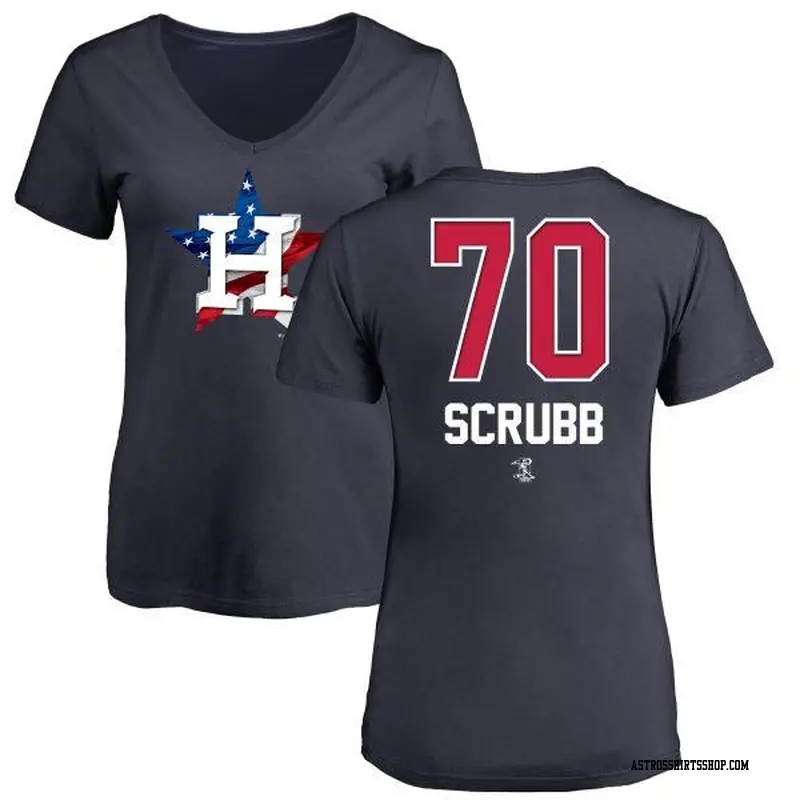 Women's Houston Astros ＃70 Andre Scrubb Navy Branded Name and Number Banner Wave V-Neck T-Shirt